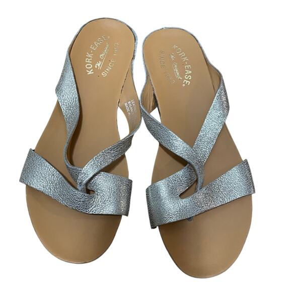 Kork-Ease Devoe Leather Strappy Slide Sandals Light Gold Metallic Women's 9 - Picture 2 of 8